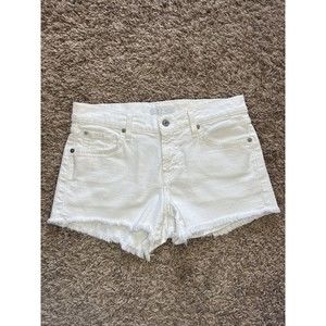 7 For All Mankind Cut-Off Short Women's Size 25 White Mid Rise 5-Pocket Raw Hem